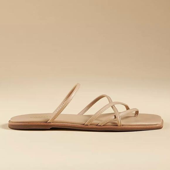 EUC Kaanas Kapok Square Toe Strappy Sandals Size 7M Nude Beige Minimalist Slides - Picture 5 of 13